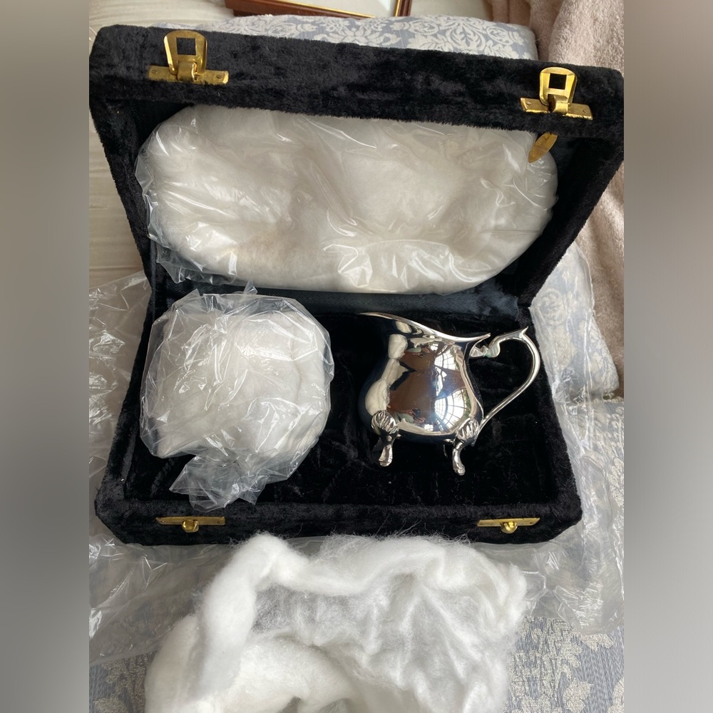 Vintage Silver Co Hand Made Silverplated Creamer Sugar Bowl Tray & Box